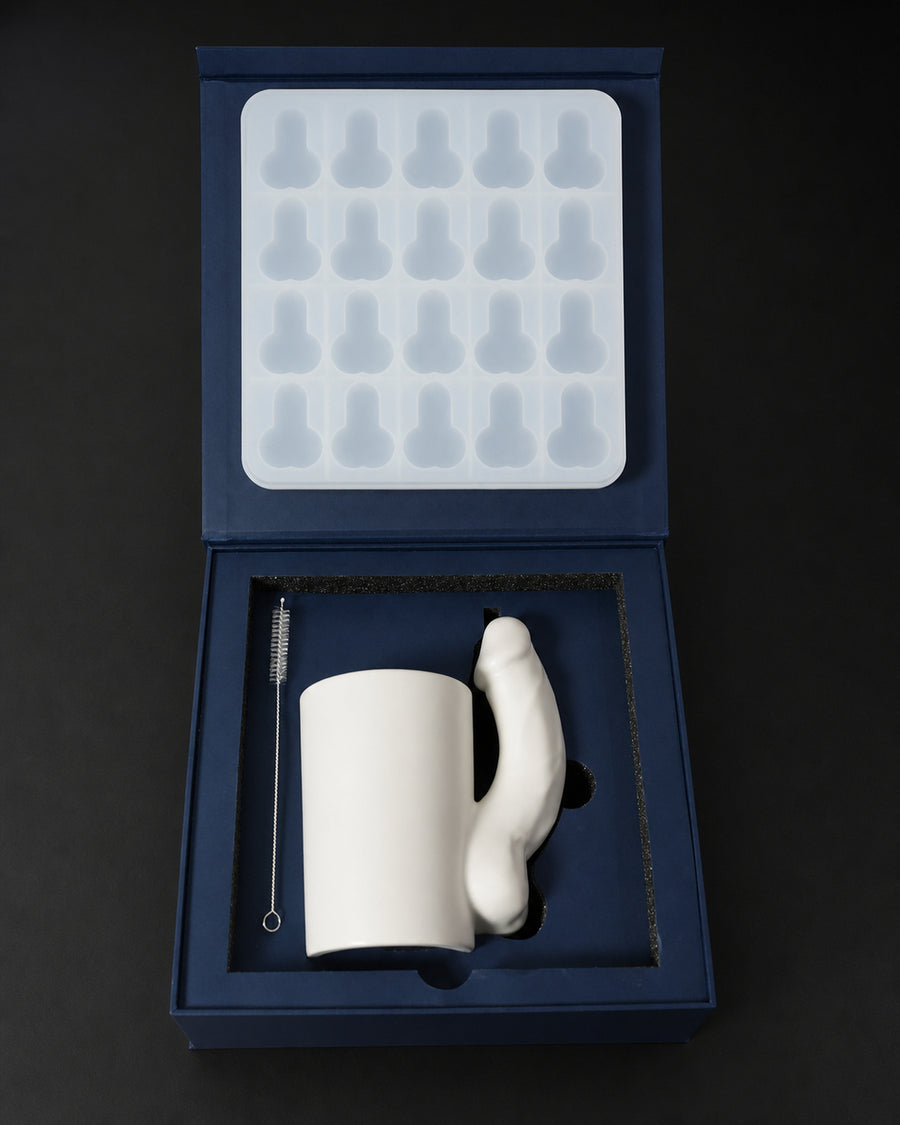 Porcelain Matte White D Mug in its gift box