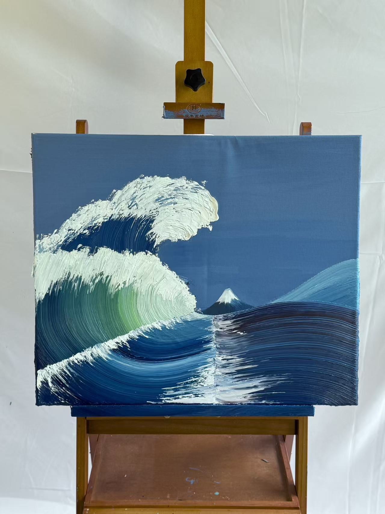 The painting on the easel in the studio